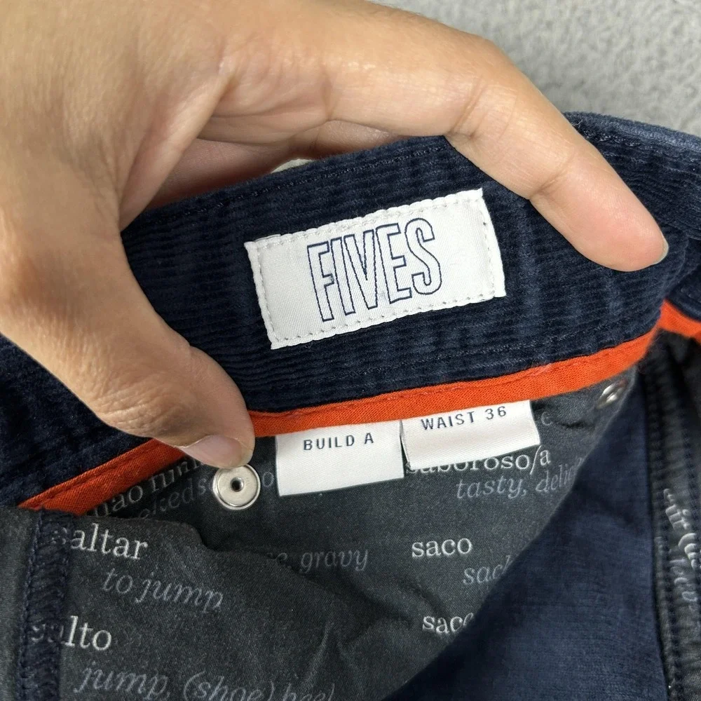 Spoke Pants Mens‎ 36 Blue Fives Corduroy Stretch 5 Pocket Button Fly Slim Fit